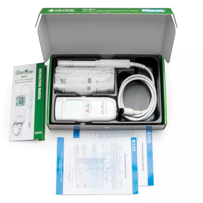 GroLine HI9814 Hydroponics Waterproof pH, EC, TDS, Temperature Meter